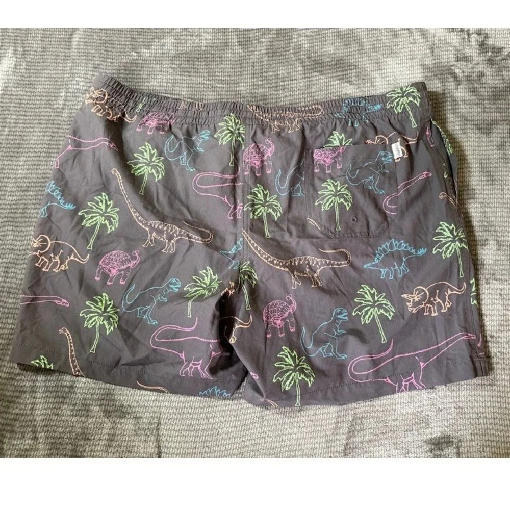 Chubbies Mens 2XL Swim Trunks Gray Neon Dinosaur Palm Tree 42X6 Shorts